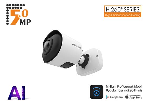 MILESIGHT MS-C5365-PA 5.0 MP 1,68 MM 180° PANORAMİK LENS AI H265+ SMART IR LED MİNİ BULLET IP KAMERA