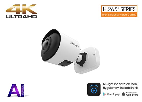 MILESIGHT MS-C8165-PA 8.0 MP 1,68 MM 180° PANORAMİK LENS AI H265+ SMART IR LED MİNİ BULLET IP KAMERA