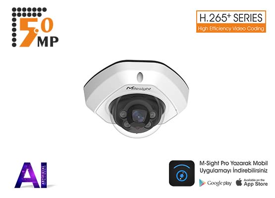 MILESIGHT MS-C5373-PD 5.0 MP 2,8 MM LENS AI H265+ 4 ARRAY LED IR DOME IP KAMERA