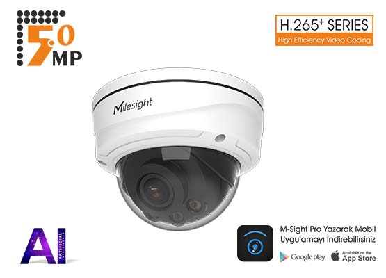 MILESIGHT MS-C5372-FPE 5.0 MP 2,7-13,5 MM MOTORİZE LENS AI H265+ ARRAY LED IR PRO DOME IP KAMERA