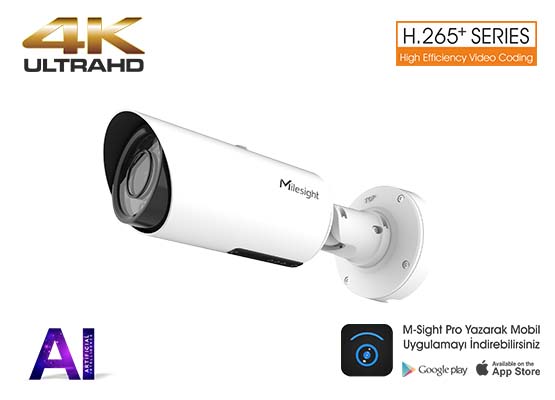 MILESIGHT MS-C8162-FPA 8.0 MP 2,7-13,5 MM MOTORİZE LENS AI H265+ 4 HIGH ARRAY LED IR BULLET IP KAMERA