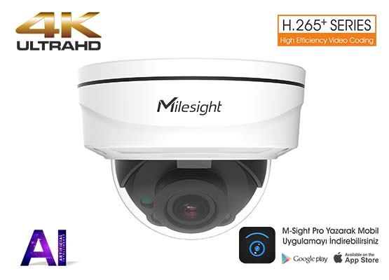 MILESIGHT MS-C8172-FPA 8.0 MP 2,7-13,5 MM MOTORİZE LENS AI H265+ 3 ARRAY LED IR PRO DOME IP KAMERA