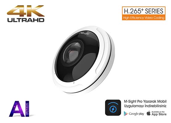 MILESIGHT MS-C8274-PA 8.0 MP 1/1.8'' 1,5 MM 360° PANORAMİK LENS AI H265+ 6 SMART IR II FISHEYE IP KAMERA