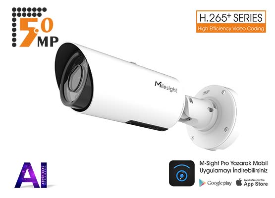MILESIGHT MS-C5362-FPA 5.0 MP 2,7-13,5 MM MOTORİZE LENS AI H265+ 4 HIGH ARRAY LED IR PRO BULLET IP KAMERA